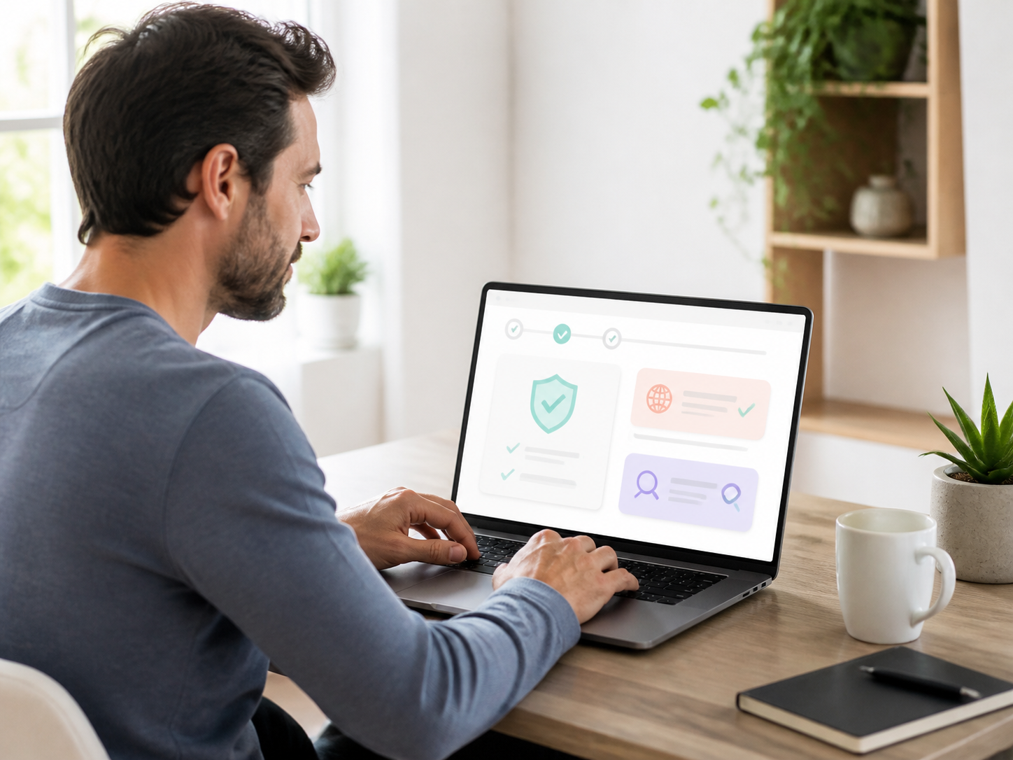 A website owner using a laptop with a secure verification dashboard